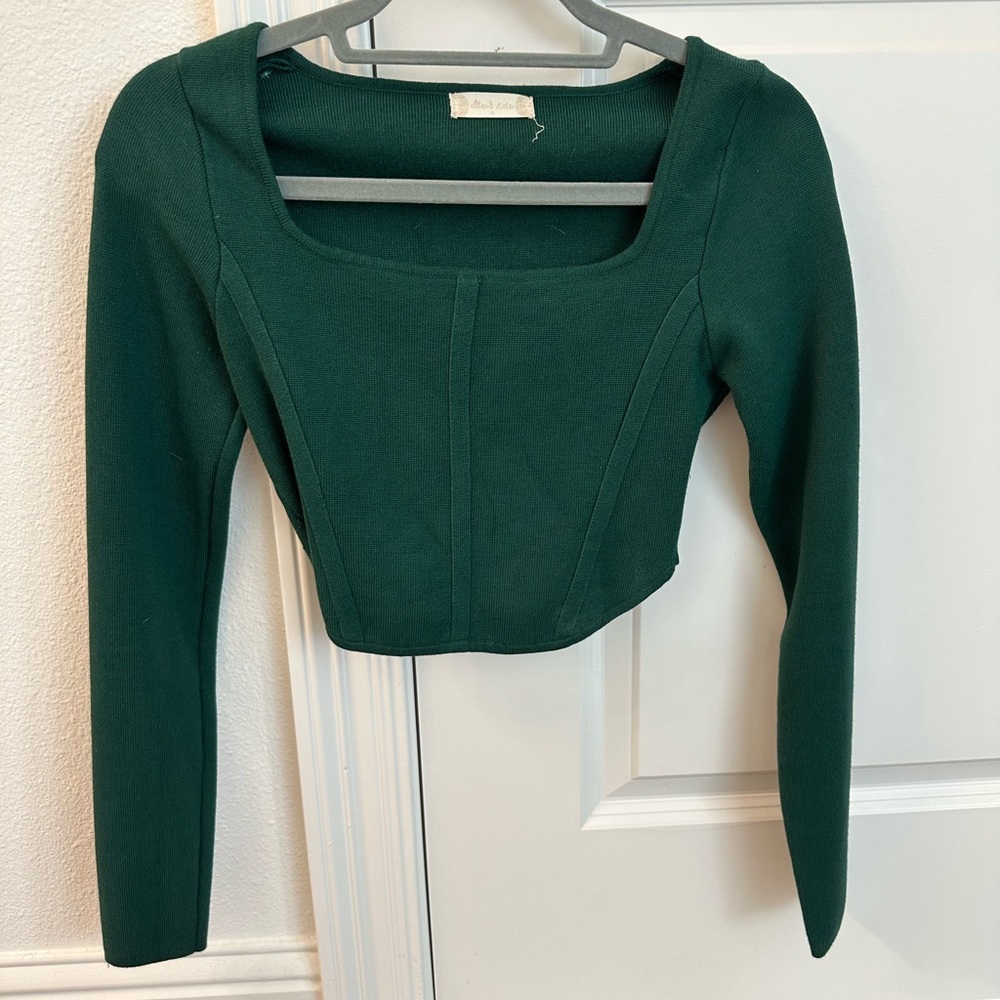 Altar'd State Green Long Sleeve Crop Top